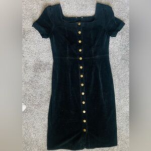 Boohoo Black Velvet Midi Dress with Gold Buttons